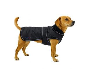 Hugglepets Arctic Armour Waterproof Thermal Dog Coat - Black (Medium 40cm) Reflective Microfleece-Lined Coat for Medium Dogs with Adjustable Hook & Loop Fastening & Zipper for Harness or Collar.
