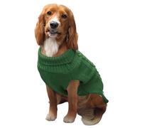 HugglePets Cable Knit Winter Dog Jumper - Khaki Green (Medium 40cm) Deep Weave Dog Clothes with Under Body Protection, Short Sleeve Fit & Collar Hole. Machine Washable Sweater for Dogs & Pets.