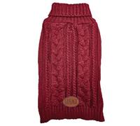 HugglePets Cable Knit Winter Dog Jumper - Mulberry Red (Extra Small 30cm) Deep Weave Dog Clothes with Under Body Protection, Short Sleeve Fit & Collar Hole. Machine Washable Sweater for Dogs & Pets.