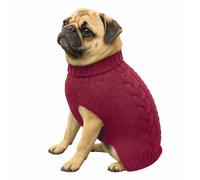 HugglePets Cable Knit Winter Dog Jumper - Mulberry Red (Small 35cm) Deep Weave Dog Clothes with Under Body Protection, Short Sleeve Fit & Collar Hole. Machine Washable Sweater for Dogs & Pets.