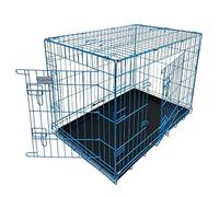 HugglePets Extra Small Dog Crate - Blue. Lockable Dog Crate & Puppy Pen with Removable Plastic Tray. Lightweight, Foldable Cage for Travel, Car, Indoor or Outdoor Use