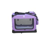 HugglePets Foldable Fabric Pet Crate Carrier - Purple (Large 70 x 52cm) Lightweight & Ventilated Double Door Carrier for Dogs & Cats with Sheepskin Mat. Ideal for Home & Travel.