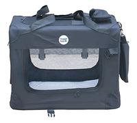 HugglePets Foldable Fabric Pet Crate Carrier - Blue (Extra Large 82cm) Lightweight & Ventilated Double Door Carrier for Dogs & Cats with Sheepskin Mat. Ideal for Home & Travel.