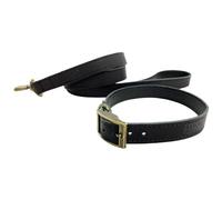 HugglePets Leather Dog Collar and Lead Set Legacy British Handmade Leather (Black, Small 30-35cm)