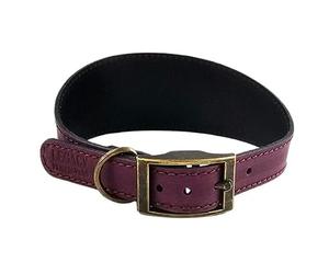 HugglePets Leather Greyhound Whippet Lurcher Dog Collar (Merlot, Small)