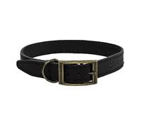 HugglePets Legacy Leather Dog Collar - Black (Extra Small, 25-30cm) Strong & Durable Genuine Leather Collar for Small Dogs with Classic Brass Ring and Buckle Fastening.