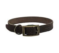 HugglePets Legacy Leather Dog Collar - Chocolate (Medium, 35-40cm) Strong & Durable Genuine Leather Collar for Medium Dogs with Classic Brass Ring and Buckle Fastening.