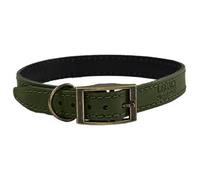 HugglePets Legacy Leather Dog Collar - Khaki (Large, 40-45cm) Strong & Durable Genuine Leather Collar for Large Dogs with Classic Brass Ring and Buckle Fastening.