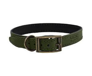 HugglePets Legacy Leather Dog Collar - Khaki (XX Large, 50-60cm) Strong & Durable Genuine Leather Collar for Large Dogs with Classic Brass Ring and Buckle Fastening.