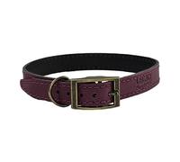 HugglePets Legacy Leather Dog Collar - Merlot (Extra Small, 25-30cm) Strong & Durable Genuine Leather Collar for Small Dogs with Classic Brass Ring and Buckle Fastening.