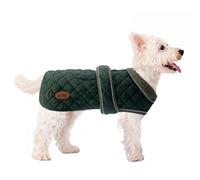 HugglePets Legacy Quilted Dog Coat | Khaki Green | Adjustable Belly Strap with Zipped Collar | Thermal Dog Coat with Harness Hole | Reflective Winter Adult and Puppy Jacket | X-Small (30cm)