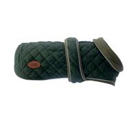 HugglePets Legacy Quilted Dog Coat | Khaki Green | Adjustable Belly Strap with Zipped Harness & Collar Holes | Reflective Winter Thermal Warmth Pet Jacket | Classic Country Style | Medium (40cm)