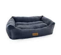 HugglePets Luxury Dog Lounger Bed | Charcoal Grey | Soft Comfort Rectangular Pet Sofa | Premium Plush Machine Washable Cushion with Raised Sides for Comfort | for All Dog Breeds | Medium (70 x 60cm)