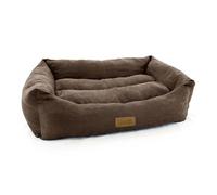 HugglePets Luxury Dog Lounger Bed | Chocolate Brown | Soft Comfort Rectangular Pet Sofa | Premium Plush Machine Washable Cushion with Raised Sides for Comfort | for All Dog Breeds | Large (95 x 75cm)