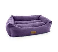 HugglePets Luxury Dog Lounger Bed | Purple | Soft Comfort Rectangular Pet Sofa | Premium Plush Machine Washable Cushion with Raised Sides for Comfort | for All Dog Breeds | Small (60 x 50cm)