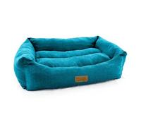 HugglePets Luxury Dog Lounger Bed | Teal | Soft Comfort Rectangular Pet Sofa | Premium Plush Machine Washable Cushion with Raised Sides for Comfort | for All Dog Breeds | Medium (70 x 60cm)