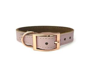 HugglePets Luxury Padded Genuine Leather Puppy & Dog Collar | Blush Pink with Rose Gold Buckle | Handmade in UK | Soft Comfort Lining | Durable & Stylish | For All Breeds & Ages | Medium 35-40cm
