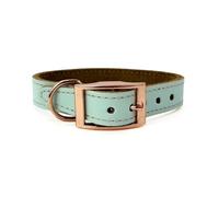 HugglePets Luxury Padded Genuine Leather Puppy & Dog Collar | Ocean Blue with Rose Gold Buckle | Handmade in UK | Soft Comfort Lining | Durable & Stylish | For All Breeds & Ages | Small 30-35cm