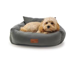 HugglePets Luxury Sofa Bed | Elegant Grey | Plush Cushioned Design with Deep Padded Raised Sides for Gentle Support | Machine Washable | Warm & Cosy Pet Puppy Comfort Lounger | Medium (70 x 60cm)