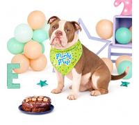HugglePets Party Pup Bow Tie and Bandana Set for Dogs | Lime Green with White Stars & Colourful Patterns | Dog Puppy Clothing for Special Milestones & Party Celebrations | Fits Any Dog Collar | 24cm