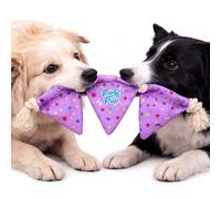 HugglePets Party Pup Bunting Dog Toy with Rope | Purple with Colourful Pattern | Interactive Fun Crinkle Material | Tug of War Stimulating Puppy Play | Special Milestones & Birthday Celebration | 41cm