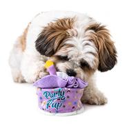 HugglePets Party Pup Snuffle Cake Dog Toy with Colourful Designs | Purple | Interactive Squeaky Plush Stimulating Puppy Play Toy | Special Milestones & Birthday Party Celebrations | 16cm