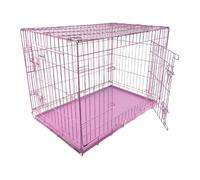 HugglePets Pink Dog Puppy Cage Foldable Medium 76cm Dual Door with Locks, Car Home and Travel Crate