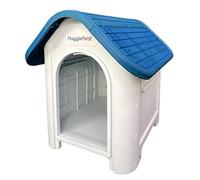 HugglePets Plastic Dog Kennel Outdoor & Indoor (75 x 59cm - Blue) Raised & Ventilated Weatherproof Cat or Dog House Pet Shelter | Lightweight & Durable | Easy to Assemble & Clean.