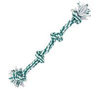 HugglePets Recycled T-Shirt Rope Dog Toy | Knotted 4 Knot Bone Tugger | Teal and White | Massages Gums and Cleans Teeth | 55cm | Interactive Tug of War Play | Puppy Chew, Throw, Fetch Tug Toys