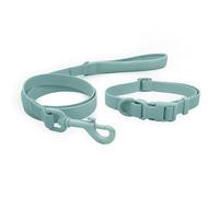 HugglePets Skye & Murphy All Weather Snappy Collar & Lead Set | Ocean Blue | Adjustable Quick-Release Buckle | Padded Leash Handle | Weatherproof Wipe Clean Material | Small (30-35cm x 1.9cm)
