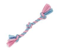 HugglePets Skye & Murphy Fleece 3 Knot Bone Rope Dog Toy | Pastel Blue & Pink | Handcrafted Super Soft Tugger | Perfect for Pups | Gentle on Teeth for Cleaning | Massages Gums Whilst Chewing | 25cm