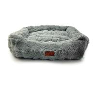 HugglePets Skye & Murphy Plush Lounger Dog Bed | Grey | Soft Faux Fur | Machine Washable Fluffy Pillow Cushion | Anti Slip Bottom | Ultimate Pet Puppy Comfort | Snuggly Sleeper | Large (95 x 75cm)