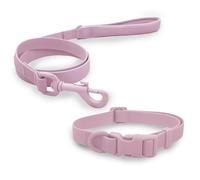 HugglePets Skye & Murphy Snappy Dog Lead and Collar Set - Weatherproof Wipe-Clean Easy-Fasten Snappy Dog Leads with Collars - Blush Pink, Medium 35-40cm - Dog Collar and Lead Set