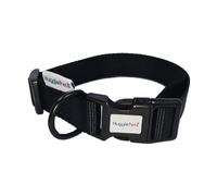 HugglePets Snappy Black Large 45-70cm Dog Collar | Adjustable Weatherproof Collar with Accessory Ring | Woven Fabric Collar | Small Medium Large Dogs