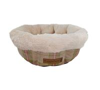 HugglePets Super Soft & Comfy Oval Donut Dog Bed - Chequered Stone - 70cm Machine Washable Recycled Plush Fibre Large Dog Bed with Woven Non-Slip Base.