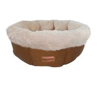HugglePets Super Soft & Comfy Oval Donut Dog Bed | Chocolate & Latte | Machine Washable Recycled Plush Fibre with Woven Non-Slip Base | Raised Rim Puppy Comfort Sleeping | Small (50cm)