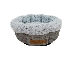HugglePets Super Soft & Comfy Oval Donut Dog Bed - Granite Ivory - 60cm Machine Washable Recycled Plush Fibre Medium Dog Bed with Woven Non-Slip Base.
