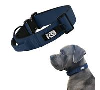 HugglePets Tactical K9 Adjustable Dog Collar, Navy, Medium 46-66cm | Soft Padded Handle Control Training Dog Collars | Quick Release Buckle & Heavy Duty D-Ring | For All Strong Dog Breeds