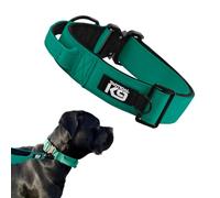 HugglePets Tactical K9 Adjustable Dog Collar, Teal, Medium 46-66cm | Soft Padded Handle Control Training Dog Collars | Quick Release Buckle & Heavy Duty D-Ring | For All Strong Dog Breeds