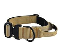 HugglePets Tactical K9 Endurance Dog Collar | Adjustable | Medium Sand (46-66cm) | Soft Padded Handle Control Training | Quick Release Buckle & Heavy Duty D-Ring | For All Strong Dog Breeds