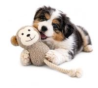 HugglePets Tiny Tails Ropey Monkey Milo Dog Toy | 25cm | with Rope for Chewing and Playing | Soft Cuddly Plush Calming Comforter for Small Dogs & Puppies | Interactive Squeaky Puppy Toys | All Breeds