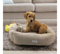 HugglePets Tiny Tails Teddy Bear Dog Lounger | Latte | Comfortable Plush Cushioned Washable Pet Bed for Small, Medium and Large Dogs | Super Soft Puppy Sleeping Comfort | Large (70cm)
