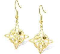 HUGGWRT Celtic Dangle Earrings Ladybug Four Leaf Clover Horseshoe Hamsa Pendant Lucky Charm Protection Witchcraft Pagan Irish Jewelry for Women Knot Earrings, Gold
