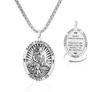 HUGGWRT Christian Religious Protection Pendant Necklace Silver St Christopher Medal Amulet Jewellery Gift for Men Women Travel, Silver