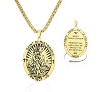 HUGGWRT Christian Religious Protection Pendant Necklace Silver St Christopher Medal Amulet Jewellery Gift for Men Women Travel, Gold