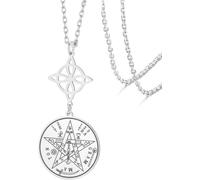 HUGGWRT Double Protection Tetragrammaton Pentagram Celtic Knot Pendant Necklace Stainless Steel Witchcraft Pagan Irish Jewelry Amulet for Women Men, Silver 1