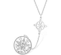 HUGGWRT Double Protection Tetragrammaton Pentagram Celtic Knot Pendant Necklace Stainless Steel Witchcraft Pagan Irish Jewelry Amulet for Women Men, silver 1-long