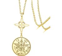 HUGGWRT Double Protection Tetragrammaton Pentagram Celtic Knot Pendant Necklace Stainless Steel Witchcraft Pagan Irish Jewelry Amulet for Women Men, Gold 2