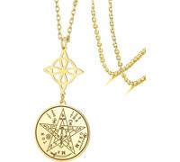 HUGGWRT Double Protection Tetragrammaton Pentagram Celtic Knot Pendant Necklace Stainless Steel Witchcraft Pagan Irish Jewelry Amulet for Women Men, Gold 1