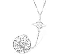 HUGGWRT Double Protection Tetragrammaton Pentagram Celtic Knot Pendant Necklace Stainless Steel Witchcraft Pagan Irish Jewelry Amulet for Women Men, silver 2-long